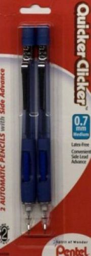2 PENTEL Quicker Clicker Mechanical Pencils 0.7 mm * Blue Barrel