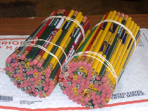 200 WOOD PENCILS with erasers imprinted assorted logos school office lot