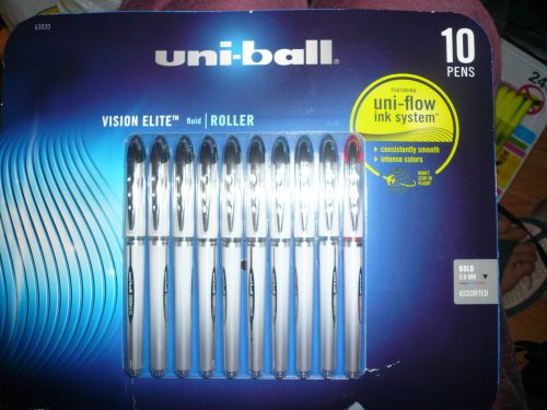 New Uni-ball 10 Roller Pens Vision Elite 0.8mm Bold Black ink Infused with color