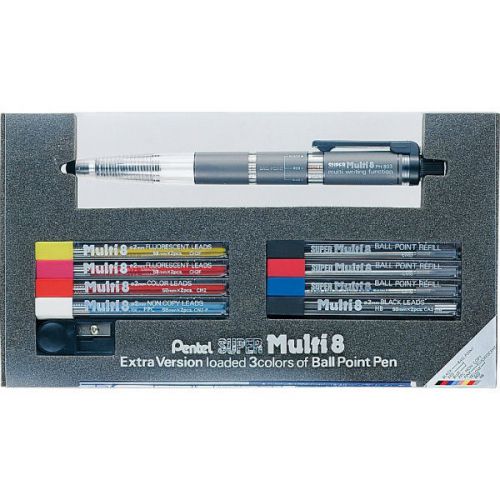Pentel Multi 8 Colored Pencil Set Case and Sharpener Design PH802ST F/S Airmail