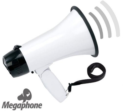 Megaphone Bullhorn Pro Mega Phone w/ Siren Folding Handle &amp; Black Wrist Strap