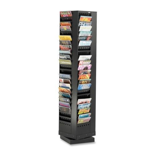 Steel Rotary Magazine Rack, 92 Compartments, 14w x 14d x 68h, Black