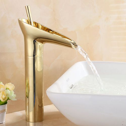 Modern unique design gold finish vessel sink waterfall faucet tap free shipping for sale