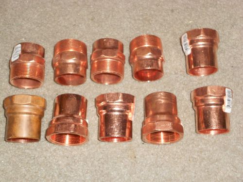 1-1/2&#034;  COPPER FITTINGS 4 MALE AND 6 FEMALE ADAPTERS NIBCO