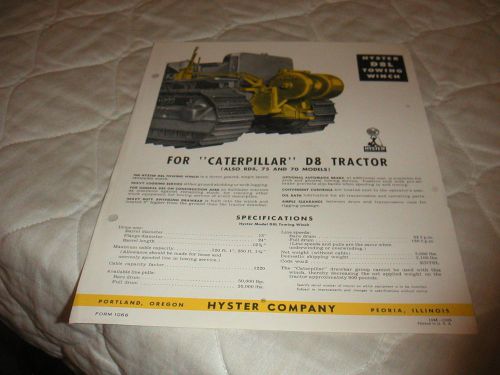 1940&#039;s hyster d8l towing winch for caterpillar d8 tractor sales brochure for sale
