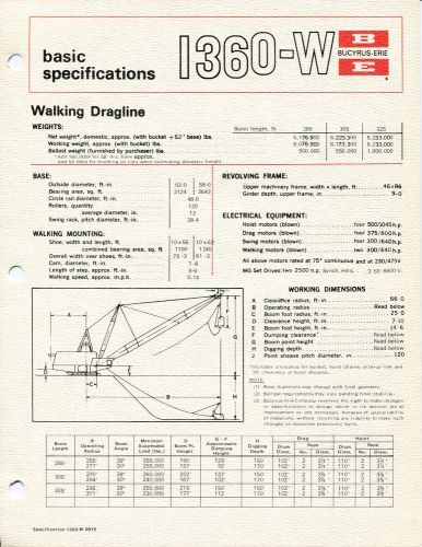 BUCYRUS ERIE SPECIFICATIONS SHEET 1360-W GREAT SHAPE