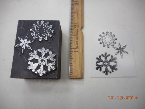 Letterpress Printing Printers Block, Three Winter Snowflakes