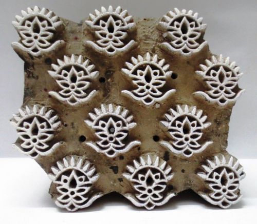 Indian wooden hand carve textile printing fabric block stamp mughal flower print for sale
