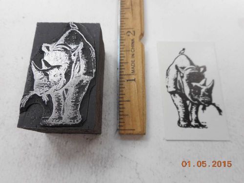 Letterpress Printing Printers Block, Rhinoceros Animal eating Grass