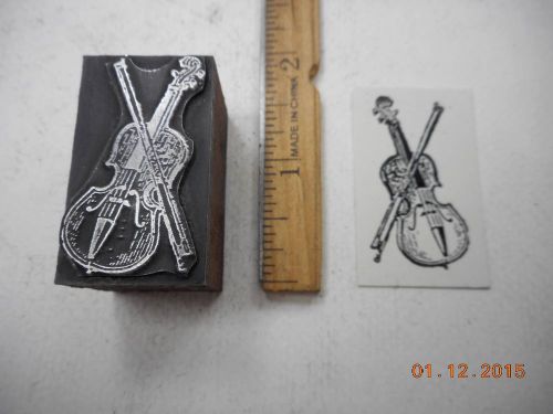 Letterpress Printing Printers Block, Violin w Bow, Musical String Instrument