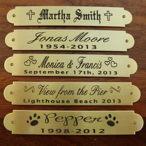 Engraved Solid Brass Plate Picture Frame Art Label Name Tag 3&#034; x 1/2&#034; Brad Nail