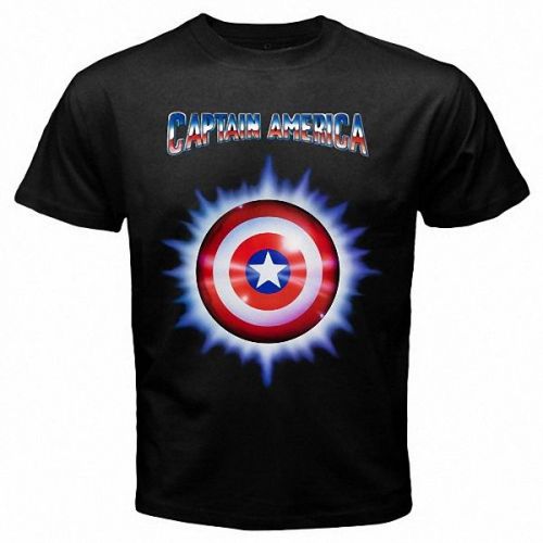 CAPTAIN AMERICA Avengers DC Comic Superhero Mens Black T-Shirt Size S - 3XL