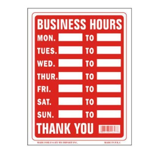 BUSINESS HOURS WINDOW SIGN 9 x 12 NEW Store Red White Hanging Plastic THANK YOU