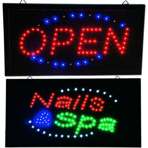 OPEN &amp; NAILS SPA LED animated Store Sign neon bright Display salon shop pedicure