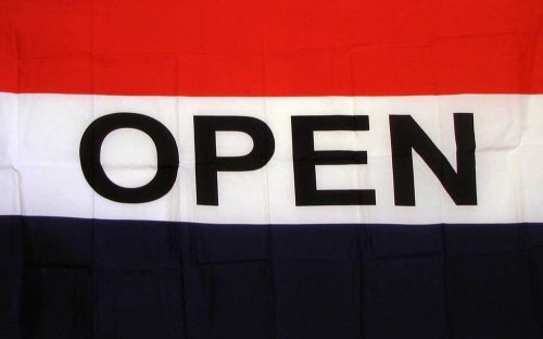 Open sign 3x5&#039; business flag red white blue banner for sale