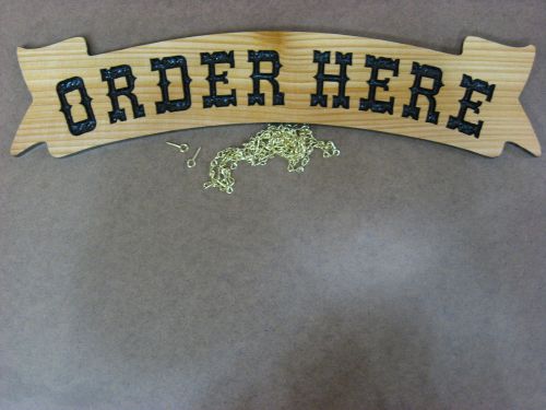 Order here banner 3d carved wrc wood sign 4x18 with chain, deli shop pizza sub for sale
