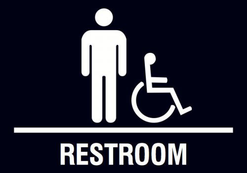 Men Restroom Wheelchair Accessible Wall Sign Boys Room Black Plastic Single New