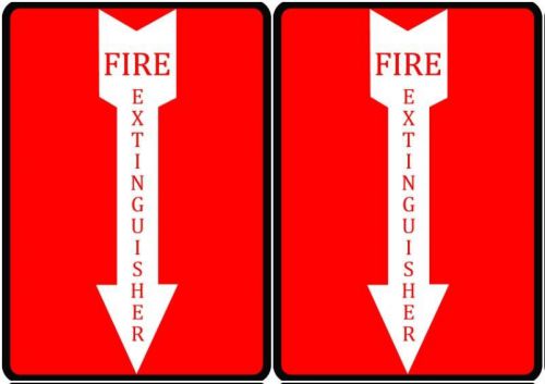 Two - Fire Extinguisher Arrow Down Signs Commercial Business Red &amp; White Plaques