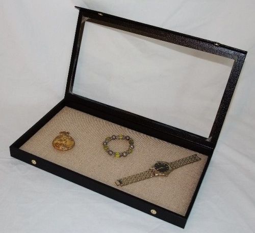 CLEAR TOP JEWELRY DISPLAY CASE WITH NATURAL COLOR LINEN PAD