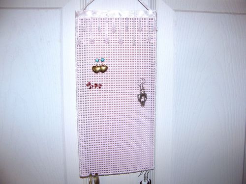 Hanging Earring Holder  LT PINK &amp; WHITE PEARL FLOWER beads on PINK Smaller size