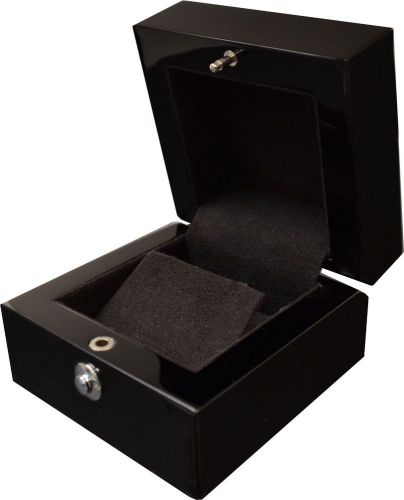 Glossy black wood single earring or pendant storage case box with lock &amp; hinge for sale