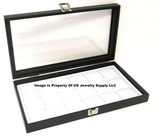 12 Glass Top Lid White 18 Space Storage Display Box Case Jewelry Pocket Watch