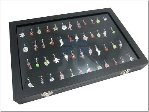 Black Velvet 56 Clip Pendant Charm Jewelry Display Glass Top Countertop Case Box