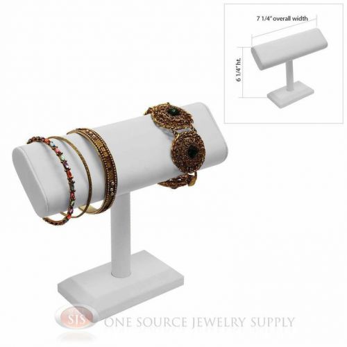6 1/4&#034; White Leather 1 Tier T-Bar Oval Jewelry Bracelet Display Presentation