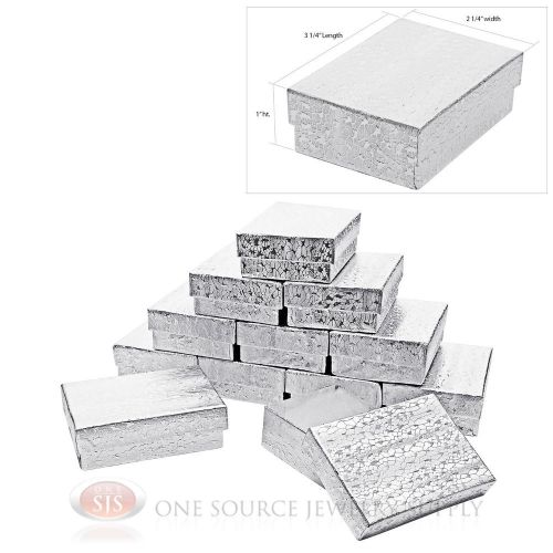 12 Silver Foil Cotton Filled Jewelry Gift Boxes Pendant Charm Box 3 1/4&#034; x 2 1/4