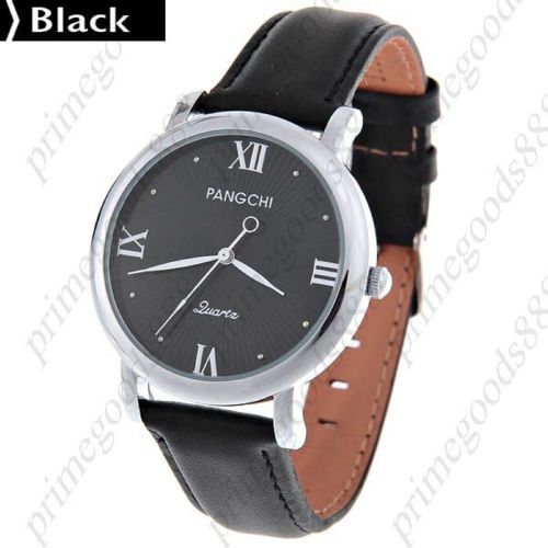 Men&#039;s Quartz Wrist Watch Japan PU Leather Band Free Shipping Black Round