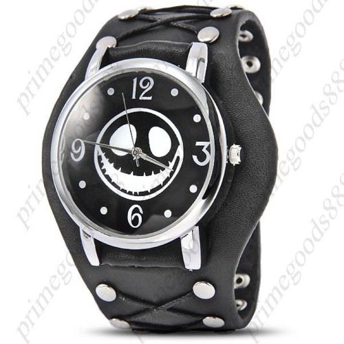 Smile Jack Skellington Nightmare Quartz Analog PU Leather Wrist Wristwatch Black