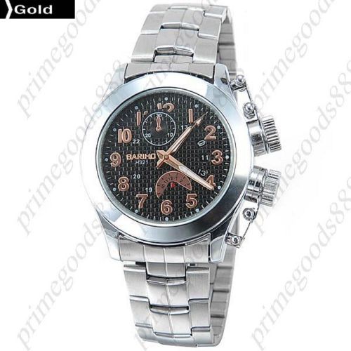 Stainless steel band date analog quartz free shipping men&#039;s wristwatch gold for sale
