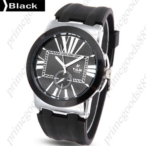 Silica Gel False Sub Dial Quartz Wrist Men&#039;s Wristwatch Free Shipping Black