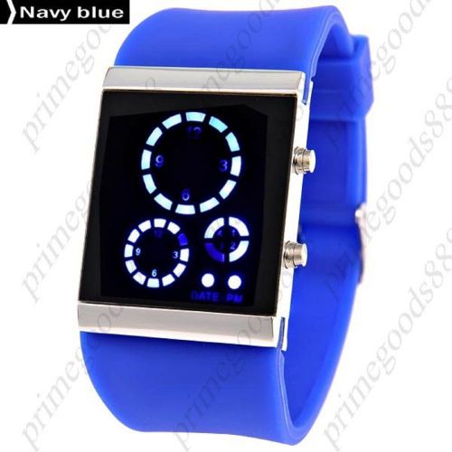 Rubber Band Blue Light LED Digital Wrist with Date in Navy Blue Free Shipping