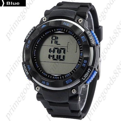 Digital LCD Stopwatch Date Alarm Silica Gel Free Shipping Men&#039;s Wristwatch Blue