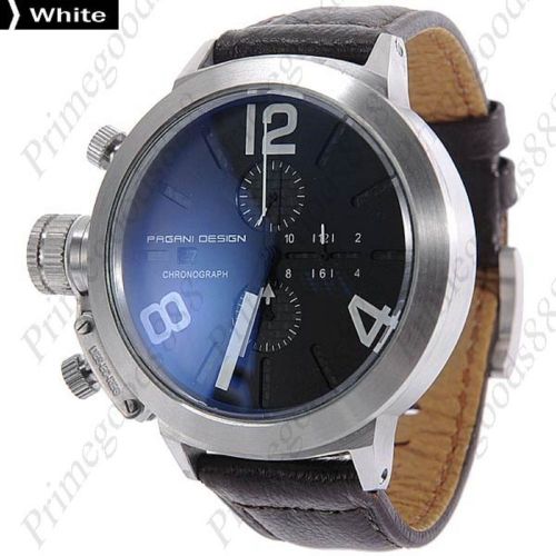 High End Silver Face Leather Quartz Sub Dials Date Men&#039;s Wrist Wristwatch White
