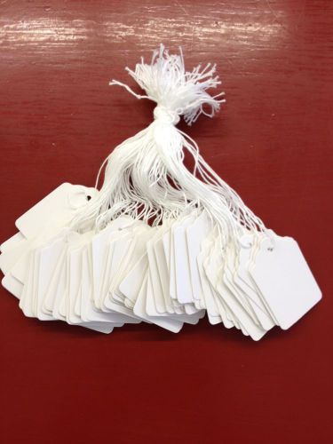 100 WHITE Large Scallop Merchandise Price Tags BLANK w/String Strung