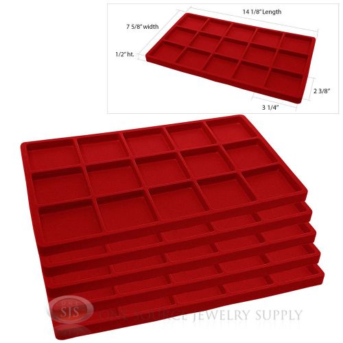 5 Red Insert Tray Liners W/ 15 Compartments Drawer Organizer Jewelry Displays