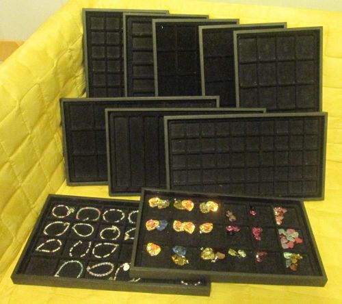 (10) Black Plastic Display Sample Tray Jewelry Organizer Travel Stackable Trays