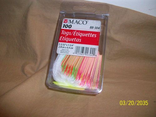 Maco BB-204 Merchandise Tags Strung 1-3/32 x 1-3/4&#034; Neon 100 In Box
