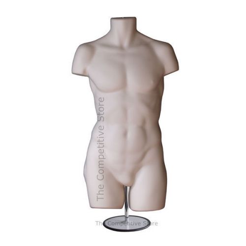 Super Male Mannequin Flesh Dress Form With Metal Base - Use To Display S-M Sizes