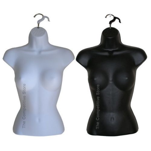 2 Female Torso Black - White Mannequin Forms Set - Great For S-M Clothing Sizes
