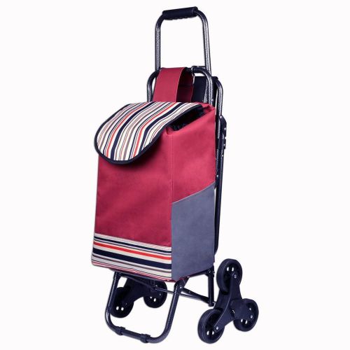 Stair Climbing Shopping Cart Folding Seat pink Wheel Rolling Bag Grocery Laundry