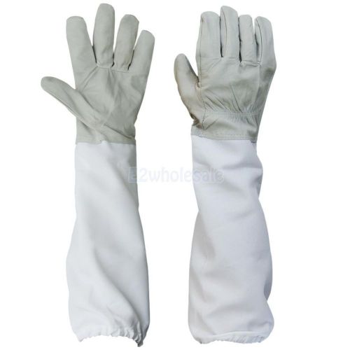 1pair protective beekeeping gloves goatskin bee keeping w/ vented long sleeves for sale