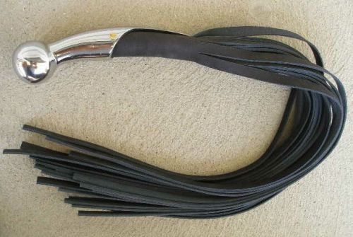 NEW HEAVY EMPEROR Black Leather Flogger Metal Handle - Great Horse Training Whip
