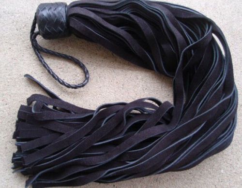 KNOB Leather Flogger Whip BLACK 72 TAILS - Ideal Horse Training Florentine Tool