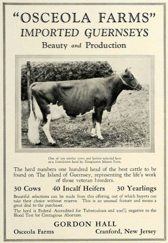 1931 ad gordon hall osceola farming guernseys cattle douglaston manor farm col2 for sale