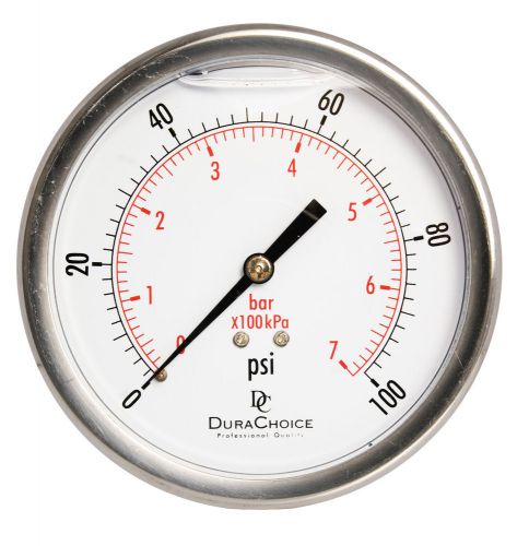 4&#034; oil filled pressure gauge - ss/br 1/4&#034; npt center back 100psi for sale