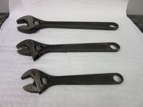 3 CRESCENT CRESTOLOY WRENCH WRENCHES 10&#034; 8&#034; 6&#034; BLACK TOOL USED NICE