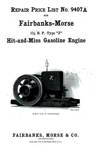 Fairbanks Morse Z 1 1/2 hp Hit Miss Gas Engine Motor Flywheel Book 94017A
